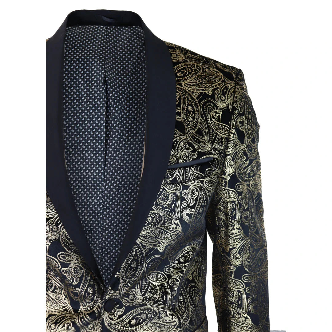 STZ64-65 - Blazer masculino de veludo com estampa floral paisley, estilo smoking.