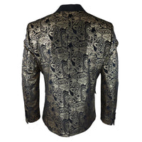 STZ64-65 - Blazer masculino de veludo com estampa floral paisley, estilo smoking.