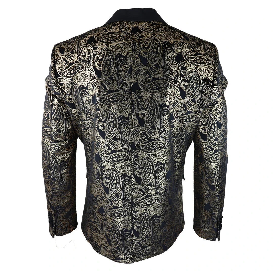 STZ64-65 - Blazer masculino de veludo com estampa floral paisley, estilo smoking.