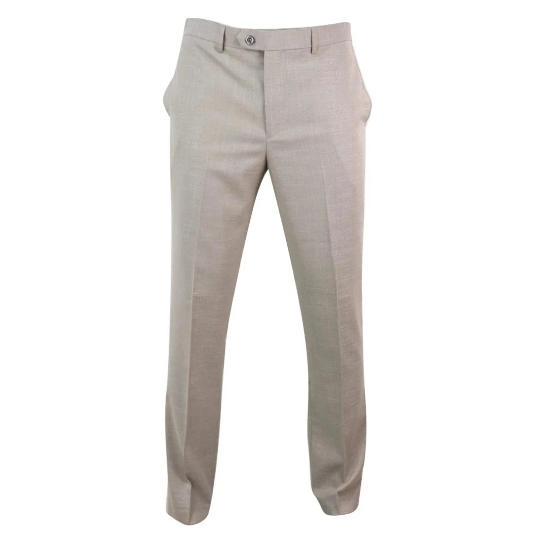Calças masculinas Sandon com padrão quadriculado creme.