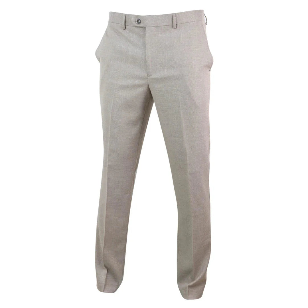 Calças masculinas Sandon com padrão quadriculado creme.