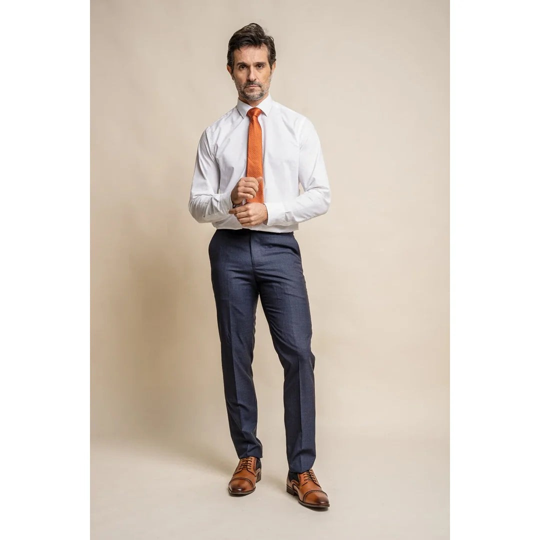 Seeba - Calças clássicas azul-marinho para homem