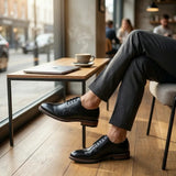 Tanner - Sapatos Derby de couro preto com bico liso e amarração