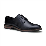 Tanner - Sapatos Derby de couro preto com bico liso e amarração