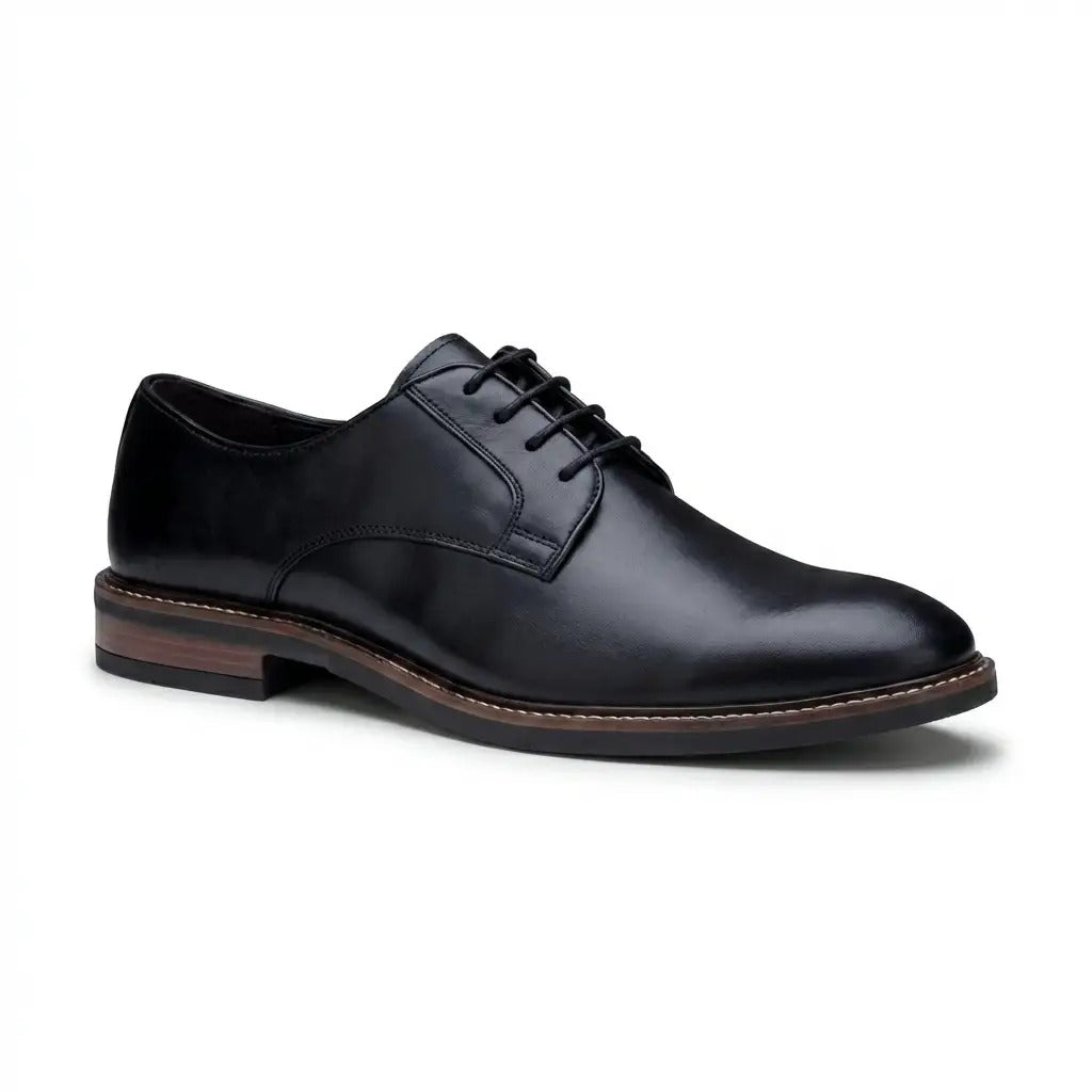 Tanner - Sapatos Derby de couro preto com bico liso e amarração