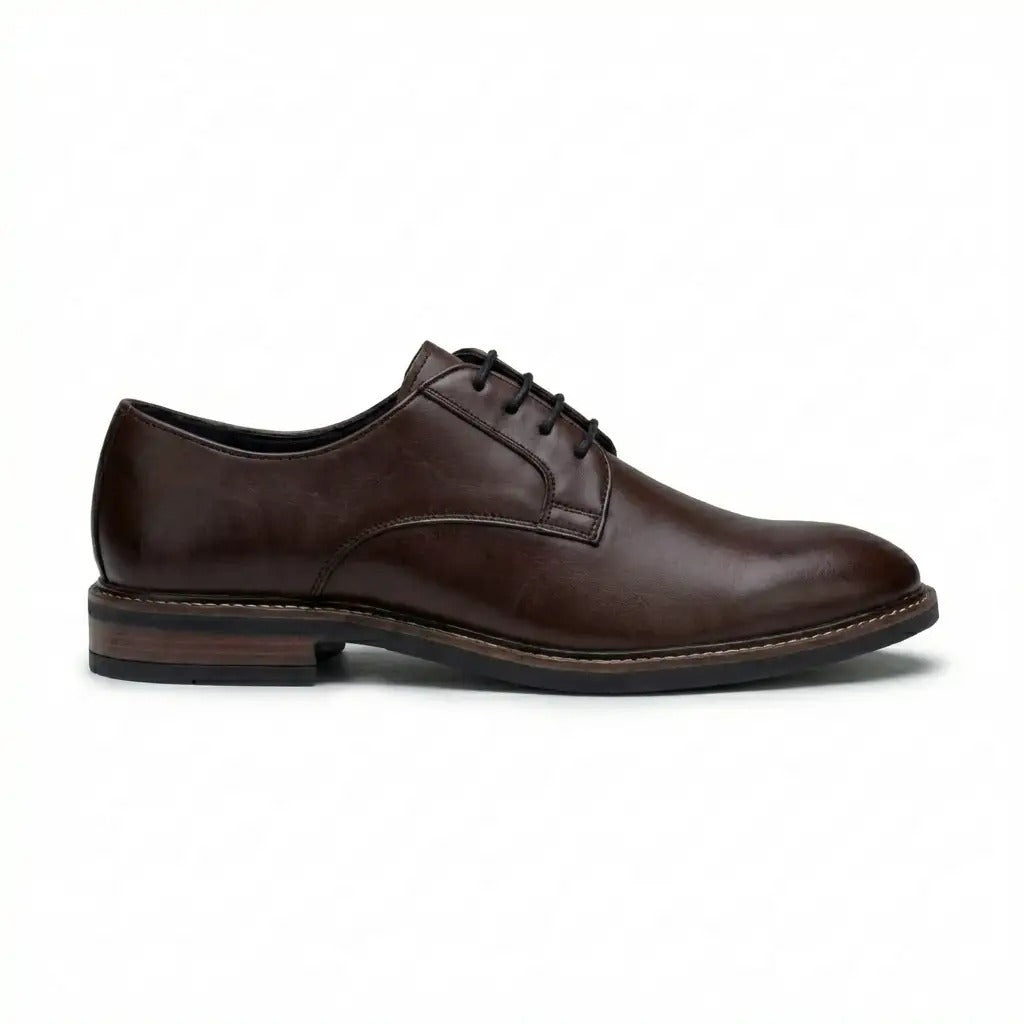 Tanner - Sapatos Derby de couro marrom com bico liso e amarração