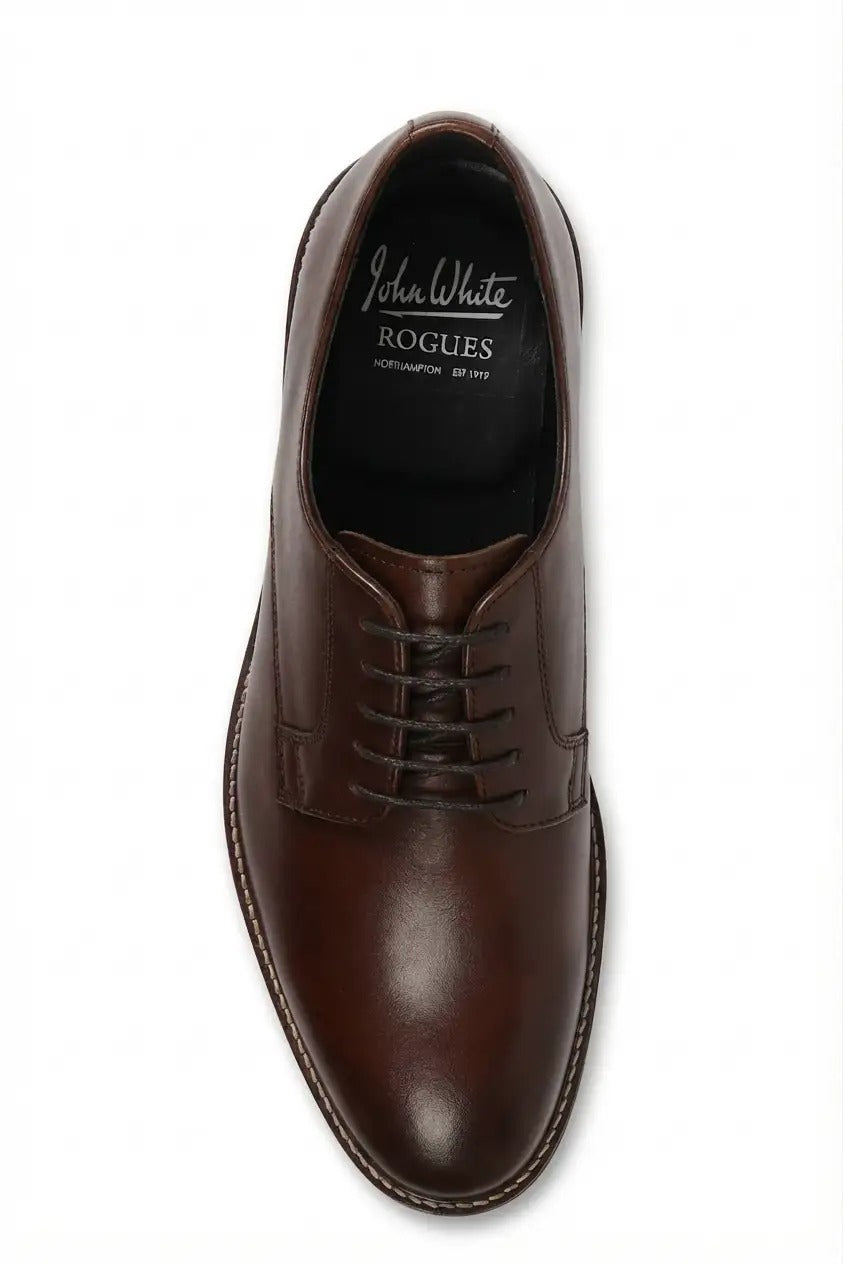 Tanner - Sapatos Derby de couro marrom com bico liso e amarração