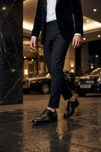 Taylor - Sapatos Derby Clássicos Masculinos de Couro Preto com Cadarço
