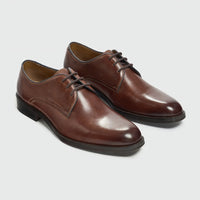 Taylor - Sapatos Derby Clássicos Masculinos de Couro Marrom com Cadarço