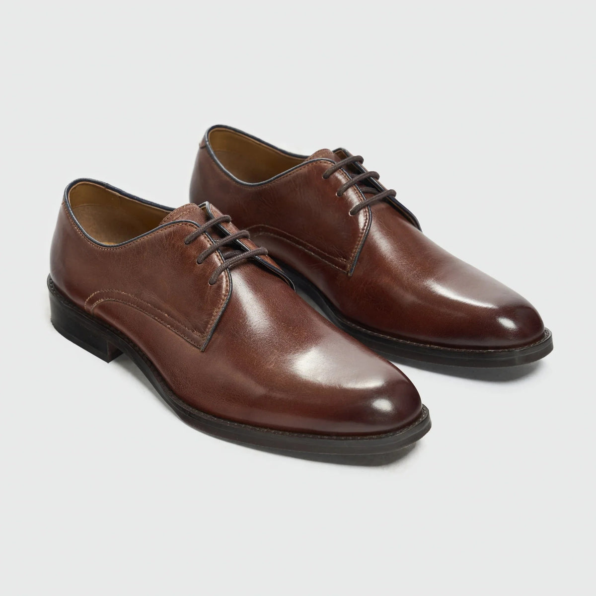 Taylor - Sapatos Derby Clássicos Masculinos de Couro Marrom com Cadarço