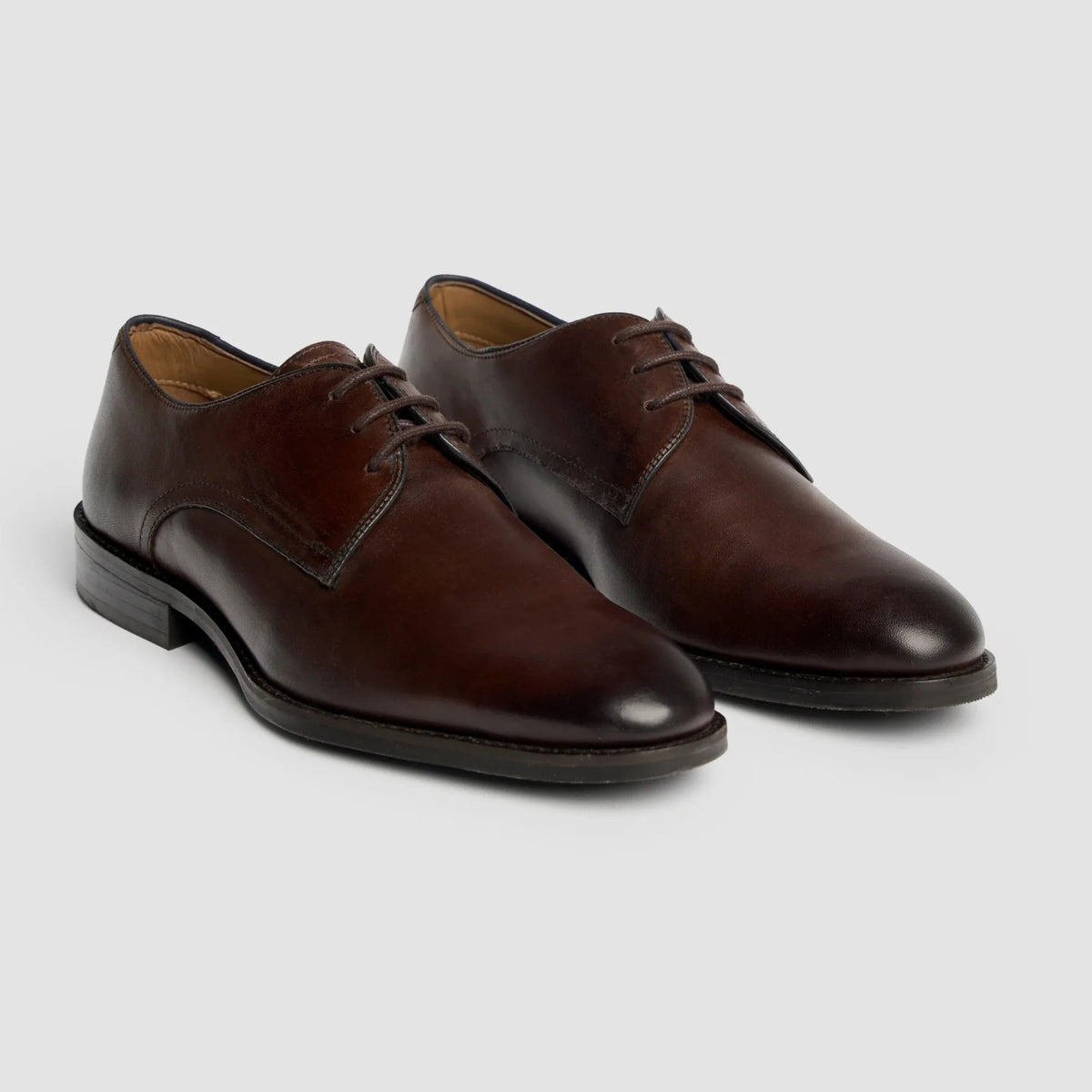 Taylor - Sapatos Derby Clássicos Masculinos em Couro Marrom Chocolate