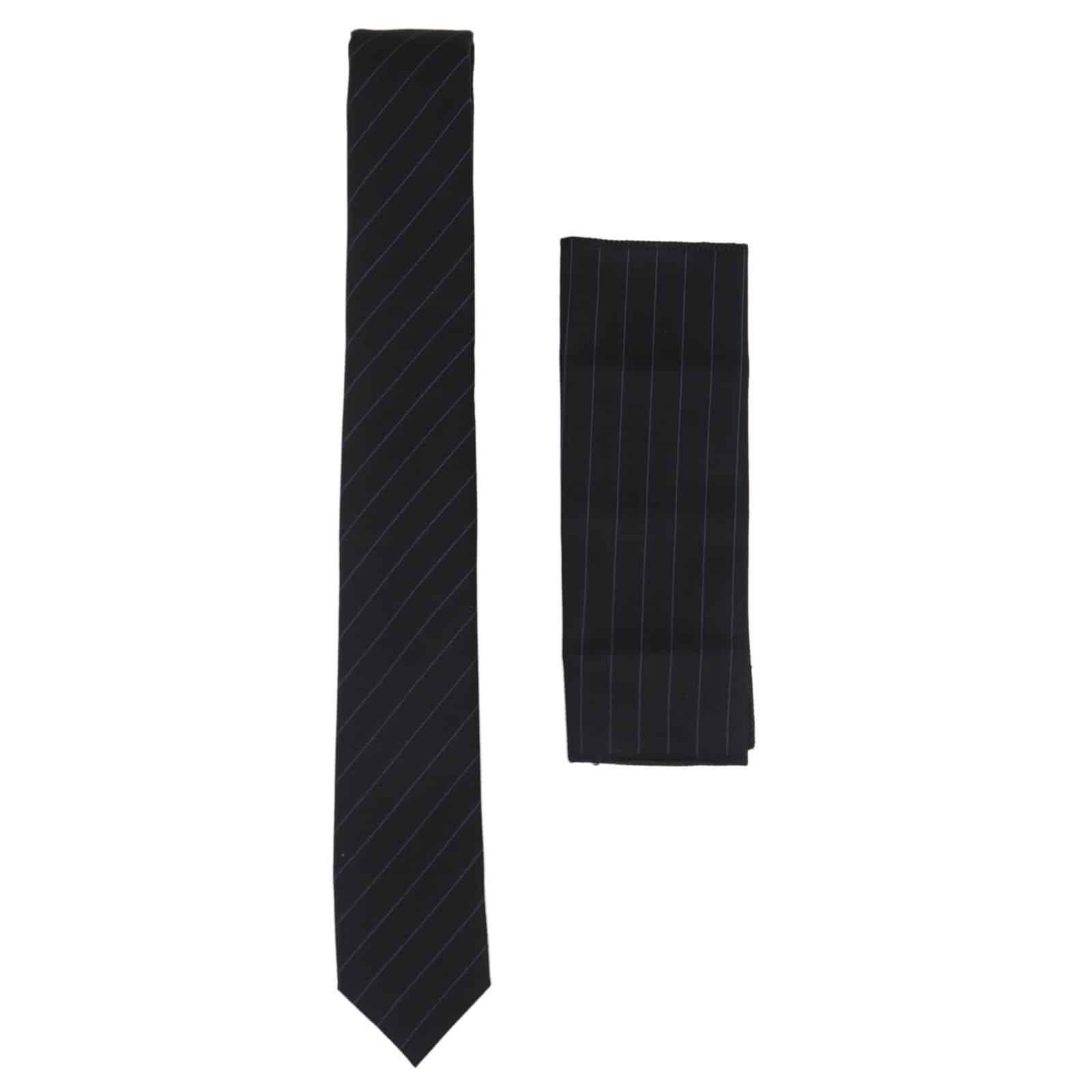 Conjunto de gravata e lenço de bolso masculino - Listras pretas STZ42, tamanho único