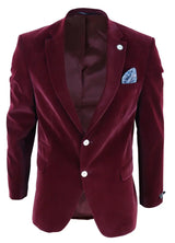 Blazer masculino de veludo com 2 botões, corte elegante e casual, ideal para jantares formais e ocasiões especiais - Vinho