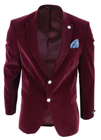 Blazer masculino de veludo com 2 botões, corte elegante e casual, ideal para jantares formais e ocasiões especiais - Vinho