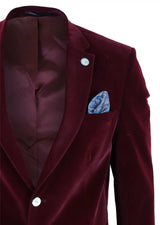 Blazer masculino de veludo com 2 botões, corte elegante e casual, ideal para jantares formais e ocasiões especiais - Vinho
