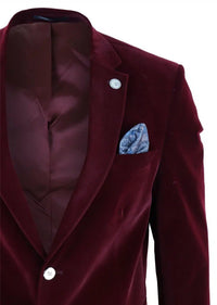 Blazer masculino de veludo com 2 botões, corte elegante e casual, ideal para jantares formais e ocasiões especiais - Vinho