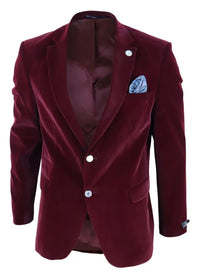 Blazer masculino de veludo com 2 botões, corte elegante e casual, ideal para jantares formais e ocasiões especiais - Vinho