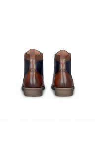 Teddy - Sapatos Oxford Masculinos em Couro Marrom e Tweed Azul Marinho