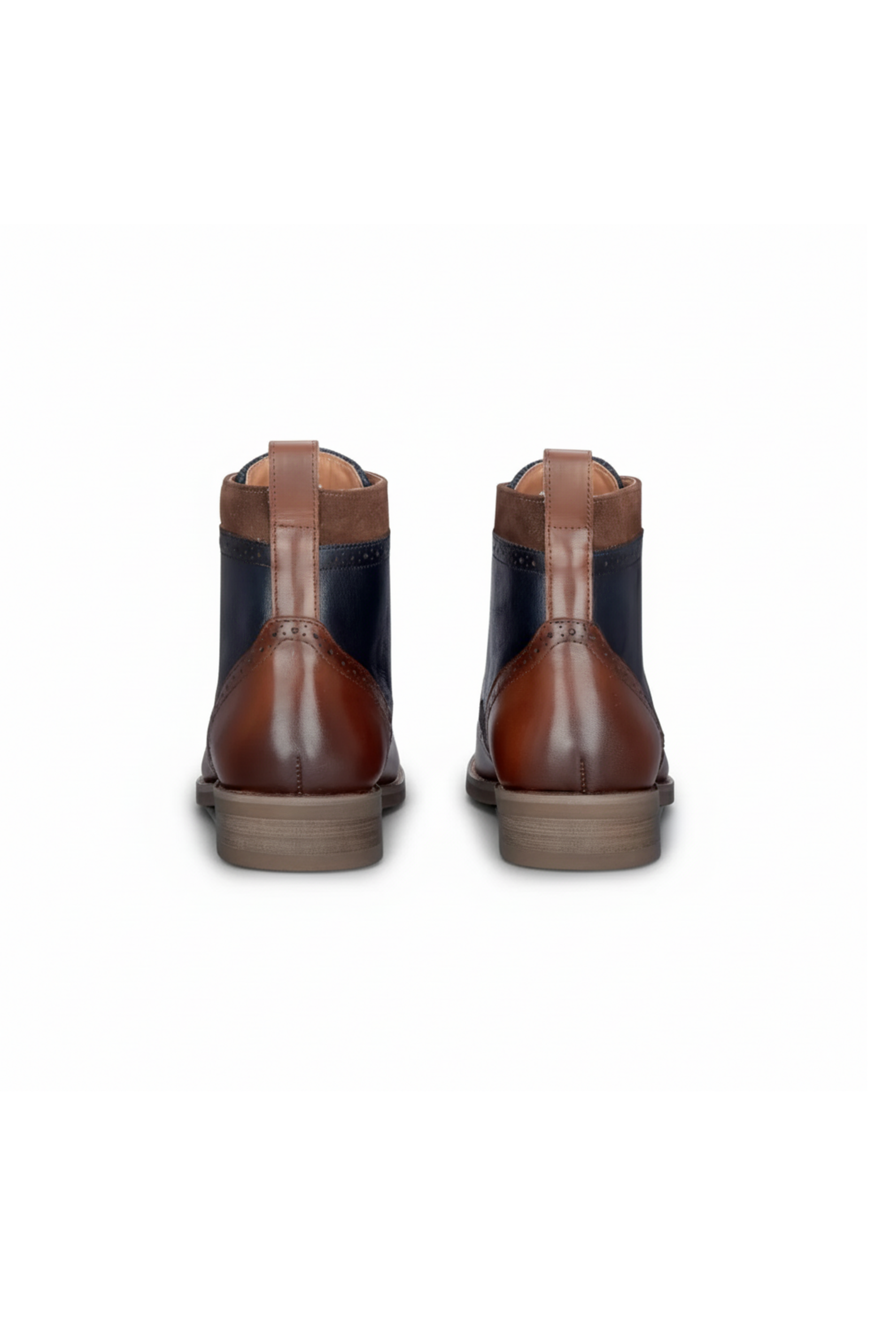 Teddy - Sapatos Oxford Masculinos em Couro Marrom e Tweed Azul Marinho