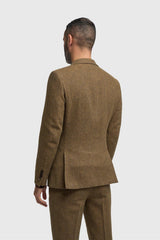 Thomas - Blazer masculino clássico marrom em tweed espinha de peixe