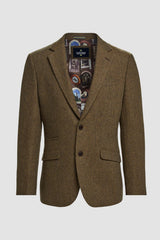 Thomas - Blazer masculino clássico marrom em tweed espinha de peixe