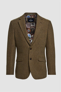 Thomas - Blazer masculino clássico marrom em tweed espinha de peixe