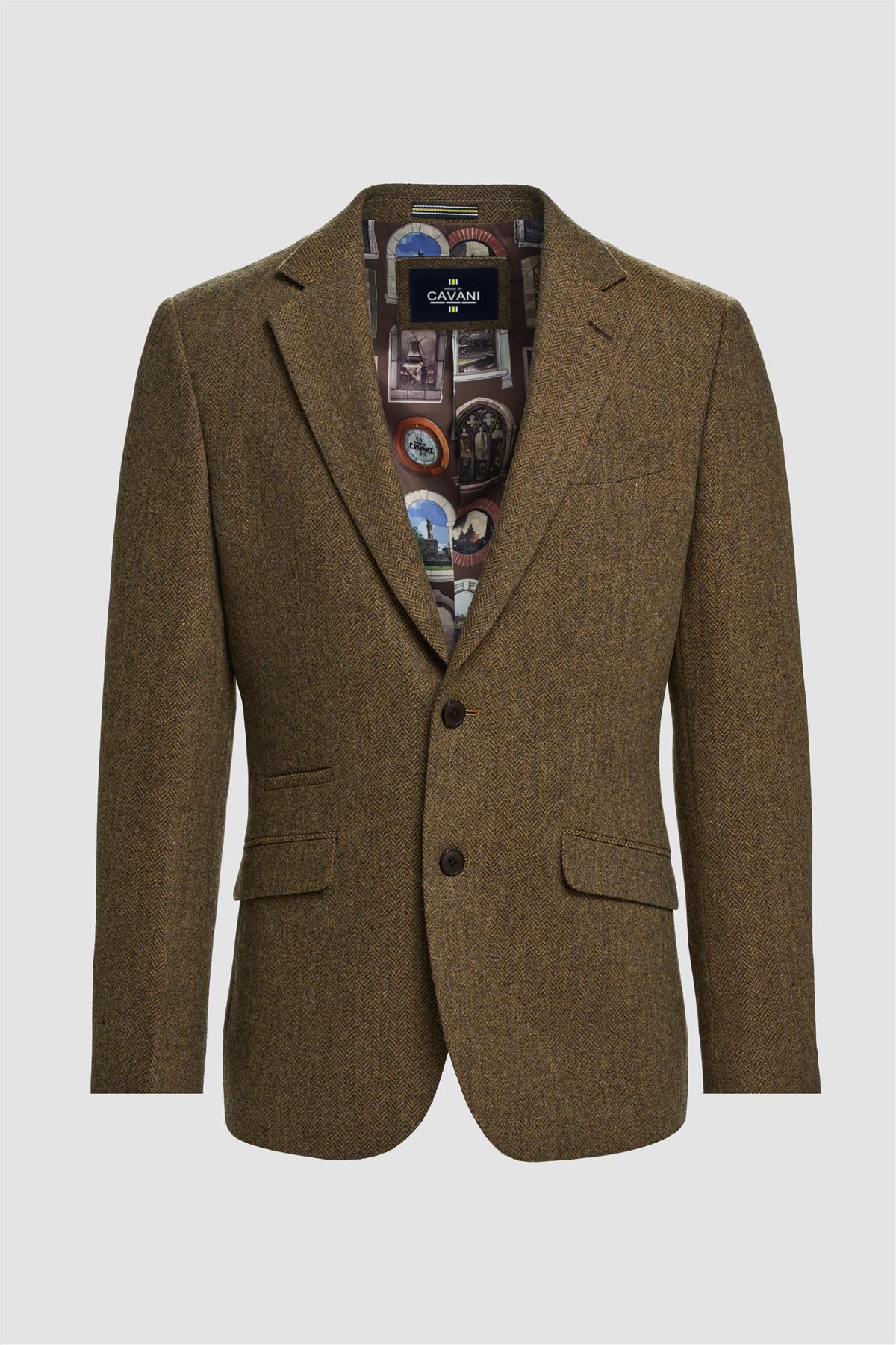 Thomas - Blazer masculino clássico marrom em tweed espinha de peixe