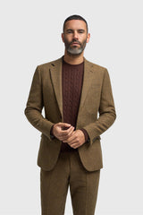 Thomas - Blazer masculino clássico marrom em tweed espinha de peixe
