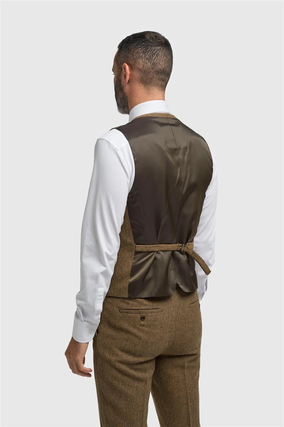Thomas - Colete masculino em tweed espinha de peixe em mistura de lã marrom