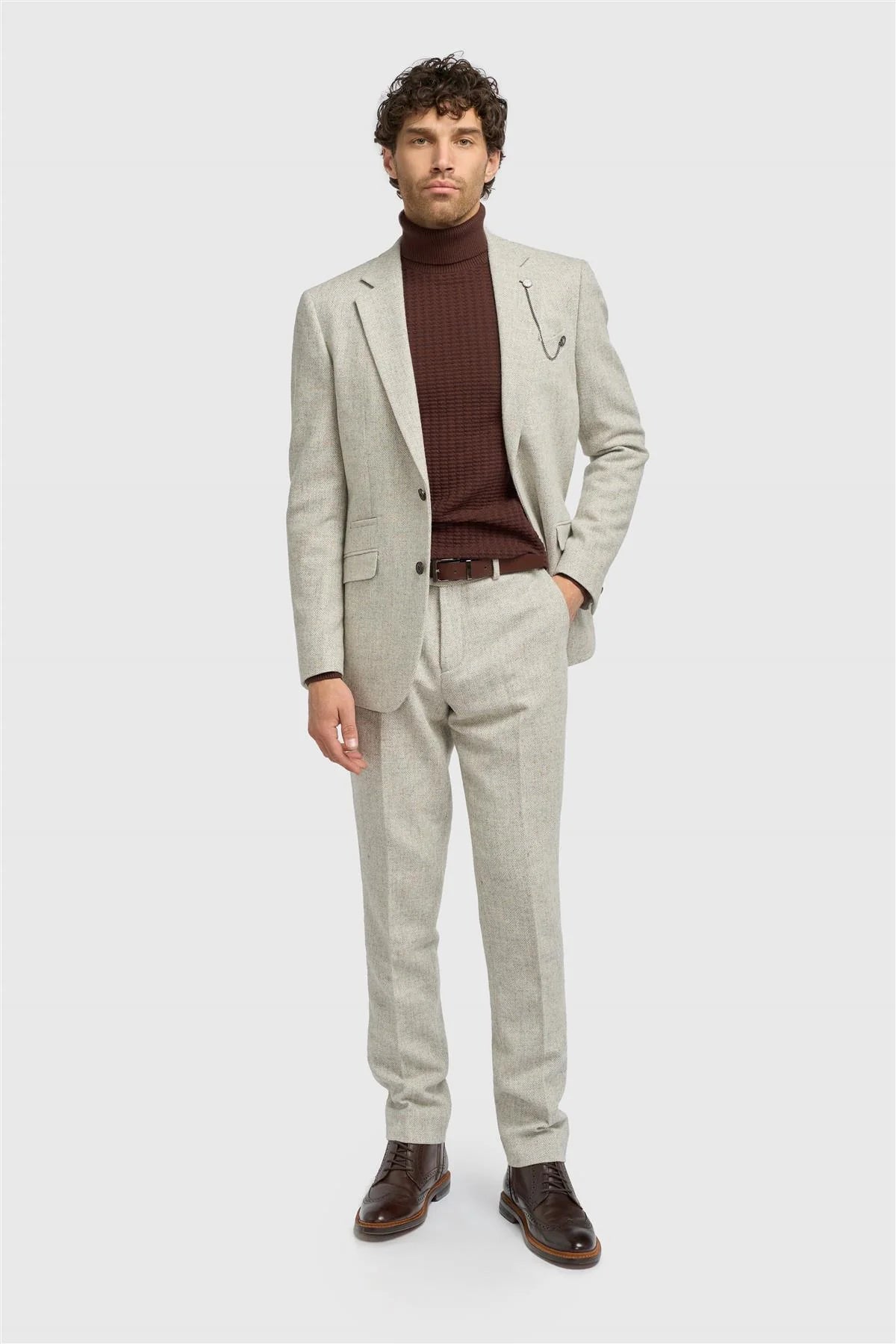 Thomas - Blazer masculino clássico cinza em tweed espinha de peixe