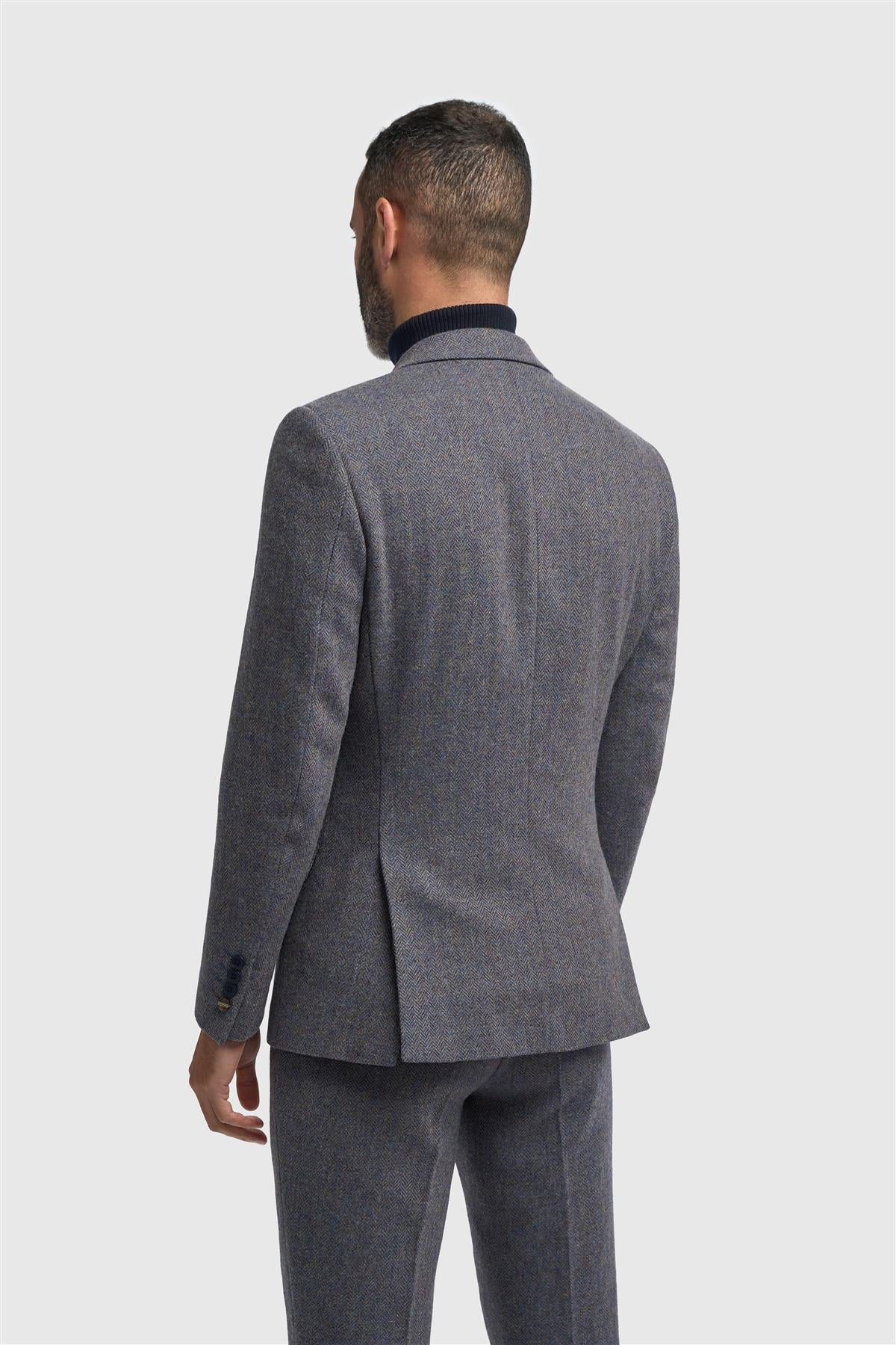 Thomas - Blazer masculino clássico em tweed espinha de peixe azul-marinho