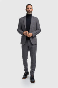 Thomas - Blazer masculino clássico em tweed espinha de peixe azul-marinho