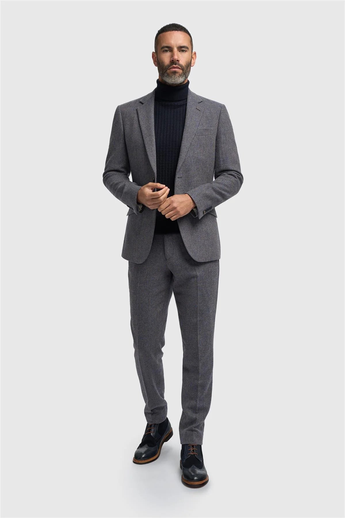 Thomas - Blazer masculino clássico em tweed espinha de peixe azul-marinho
