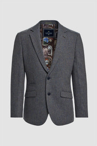 Thomas - Blazer masculino clássico em tweed espinha de peixe azul-marinho
