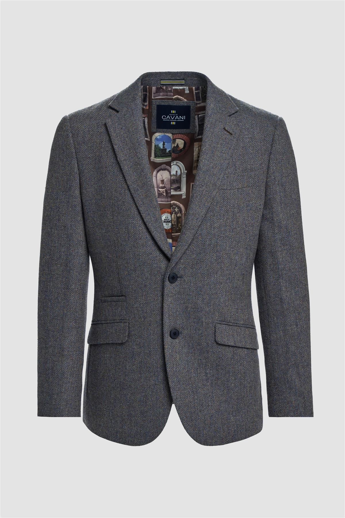 Thomas - Blazer masculino clássico em tweed espinha de peixe azul-marinho