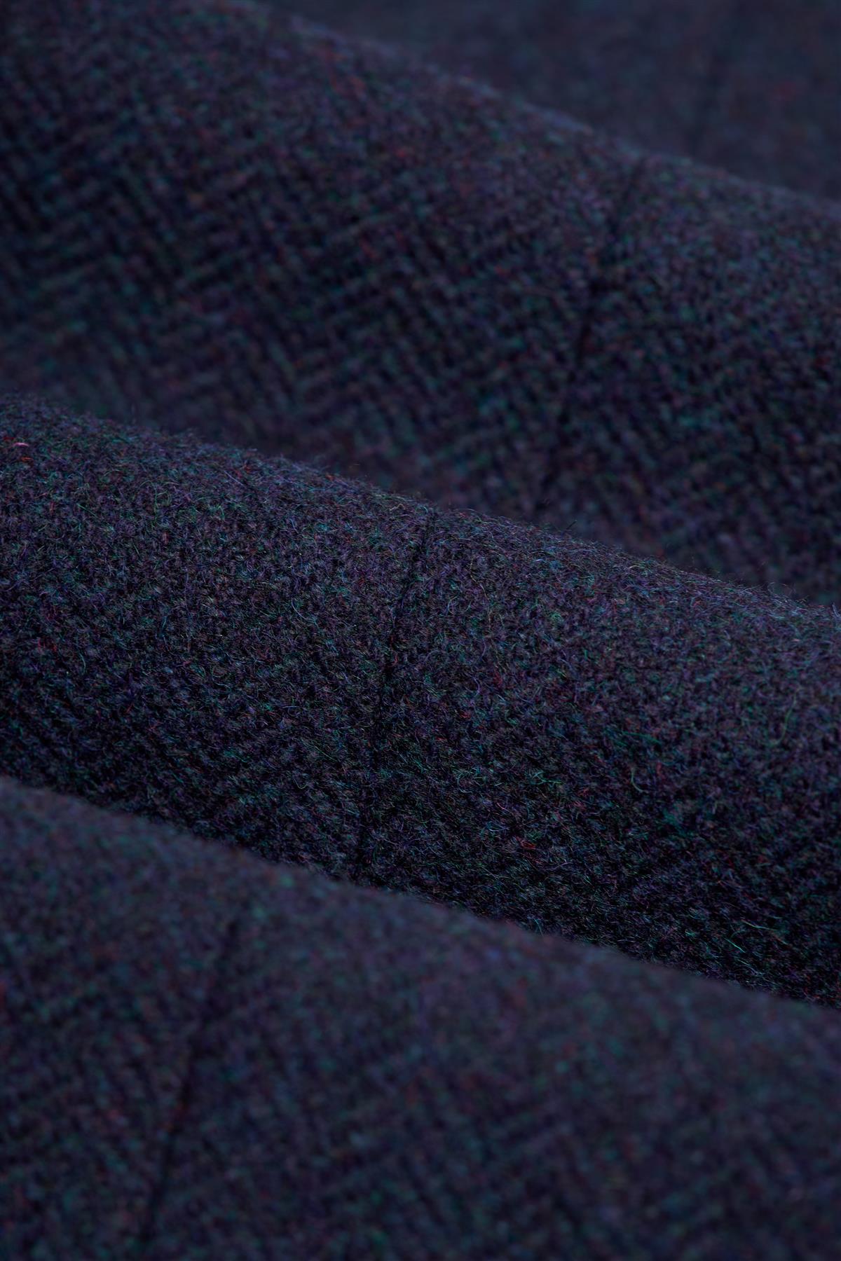 Thomas - Calças masculinas em tweed espinha de peixe em mistura de lã azul-marinho