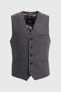Thomas - Colete masculino em tweed espinha de peixe em mistura de lã azul-marinho