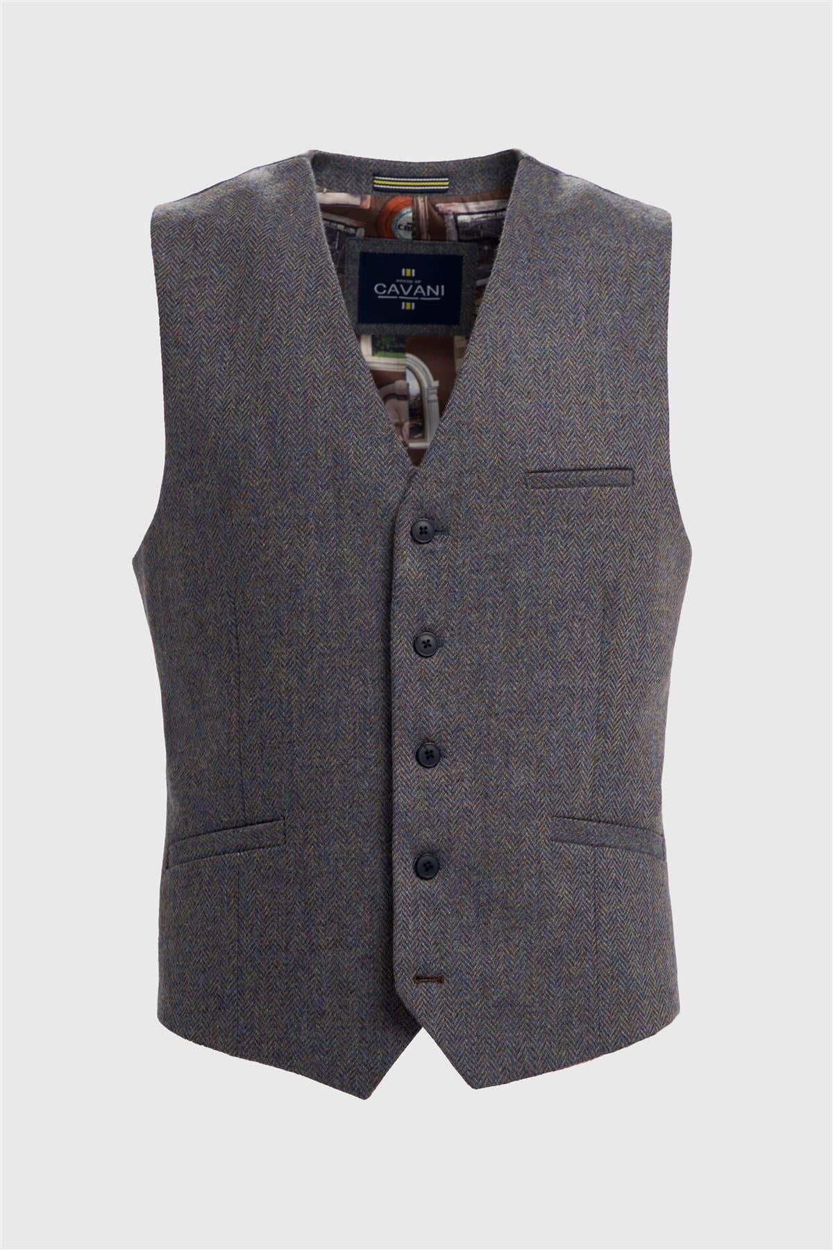 Thomas - Colete masculino em tweed espinha de peixe em mistura de lã azul-marinho