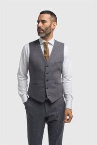Thomas - Colete masculino em tweed espinha de peixe em mistura de lã azul-marinho