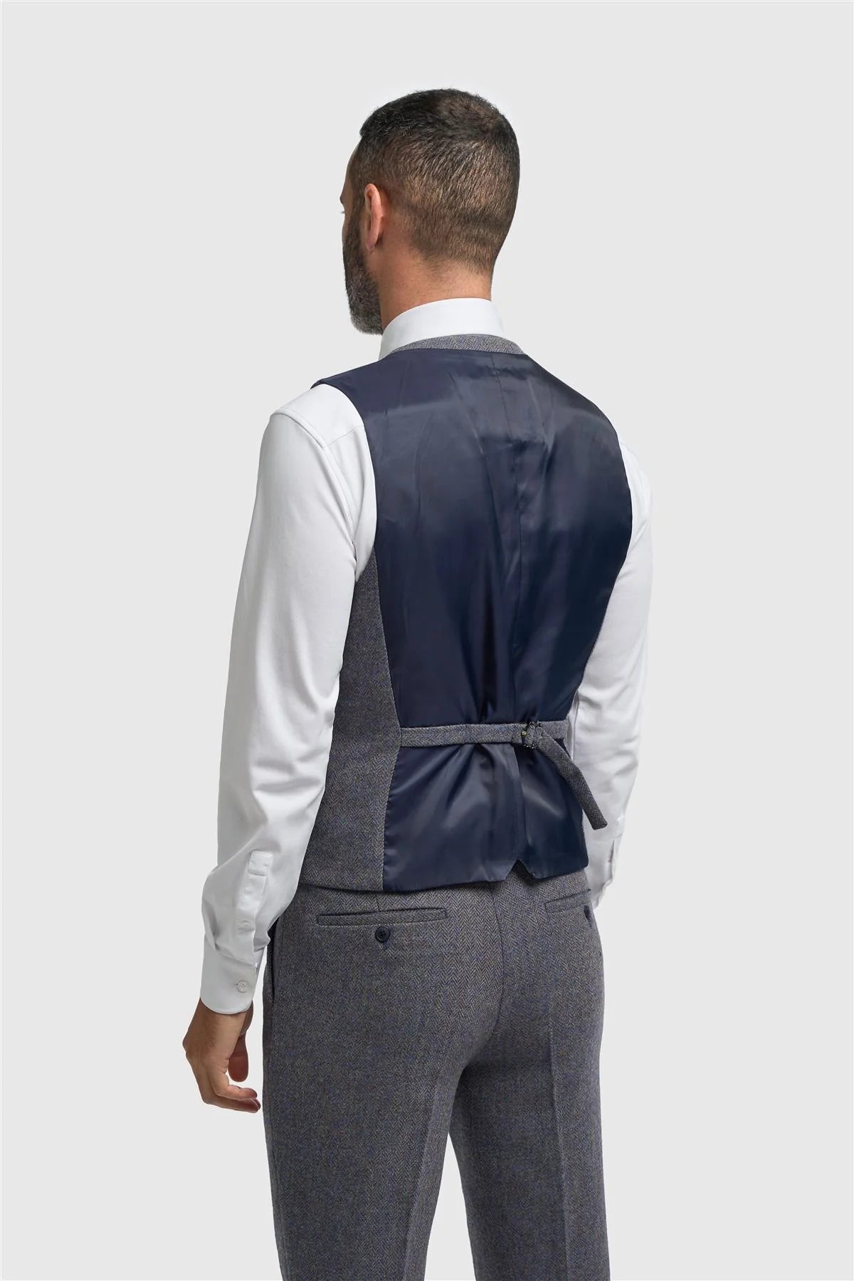 Thomas - Colete masculino em tweed espinha de peixe em mistura de lã azul-marinho