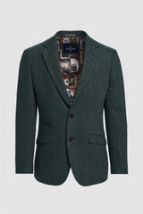 Thomas - Blazer masculino clássico em tweed espinha de peixe verde-oliva