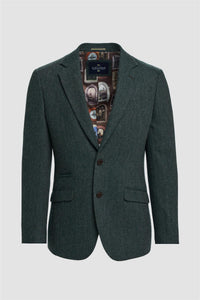 Thomas - Blazer masculino clássico em tweed espinha de peixe verde-oliva
