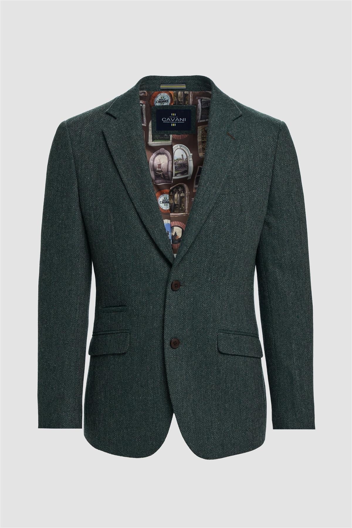 Thomas - Blazer masculino clássico em tweed espinha de peixe verde-oliva