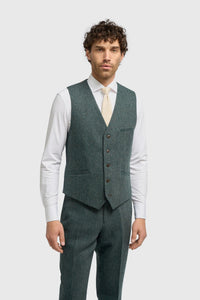 Colete masculino Thomas em tweed espinha de peixe na cor verde-oliva, em mistura de lã.