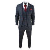 Terno masculino Thomas azul-marinho de 3 peças com estampa xadrez em tweed.