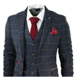 Terno masculino Thomas azul-marinho de 3 peças com estampa xadrez em tweed.