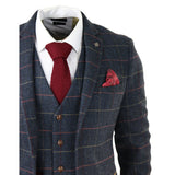 Terno masculino Thomas azul-marinho de 3 peças com estampa xadrez em tweed.