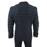 Terno masculino Thomas azul-marinho de 3 peças com estampa xadrez em tweed.