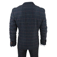Terno masculino Thomas azul-marinho de 3 peças com estampa xadrez em tweed.