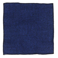 Gravata e lenço de bolso masculinos em tweed azul, estilo clássico britânico, em lã espinha de peixe.